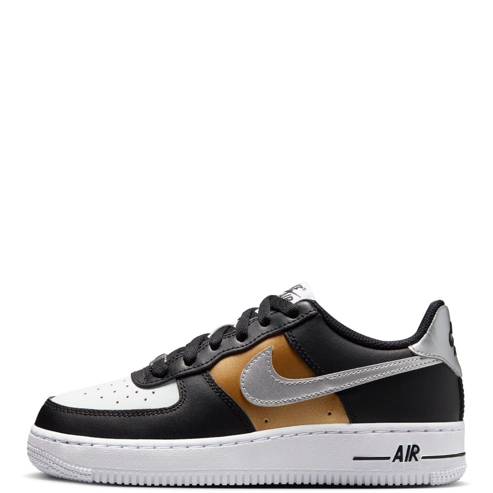 Nike Kids Force 1 BG Shoes , Black/Metallic Silver-White, 6 Big Kid